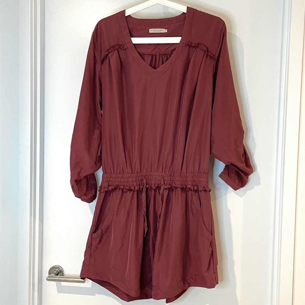 R.M. Williams 100% silk mini dress elastic waist maroon ladies size 10 - Picture 2 of 8